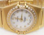 Copy Omega Constellation Yellow Gold Case Ladies Quartz Watch